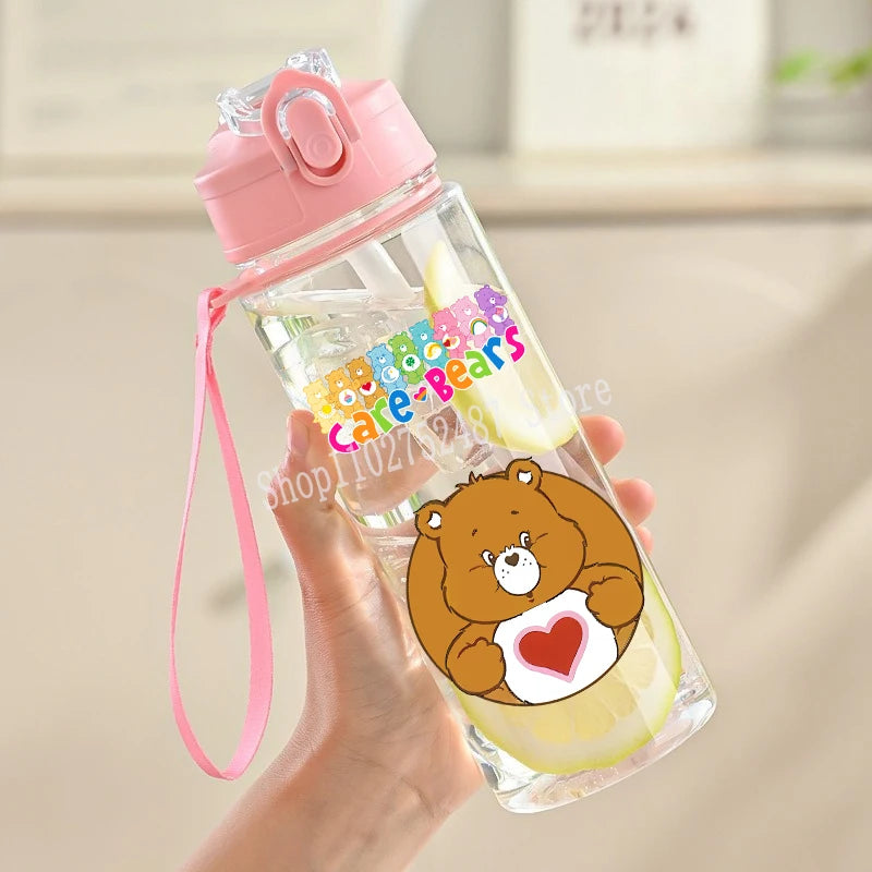 900ml Care Bears Cute Water Bottle with Straw Girls School Plastic Cup