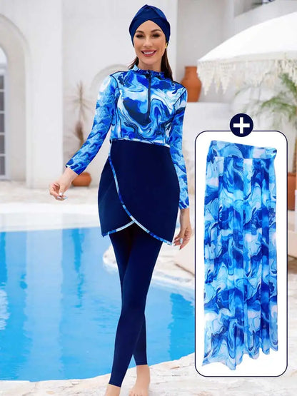3/4PCS Burkini Muslim Swimwear With Shawl