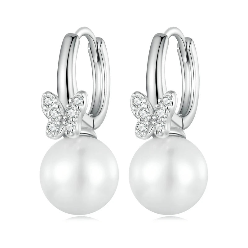925 Sterling Silver Shell Pearl Shining Zircon Stud Earrings