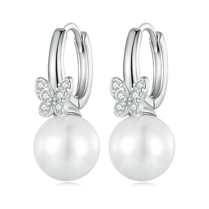 925 Sterling Silver Shell Pearl Shining Zircon Stud Earrings