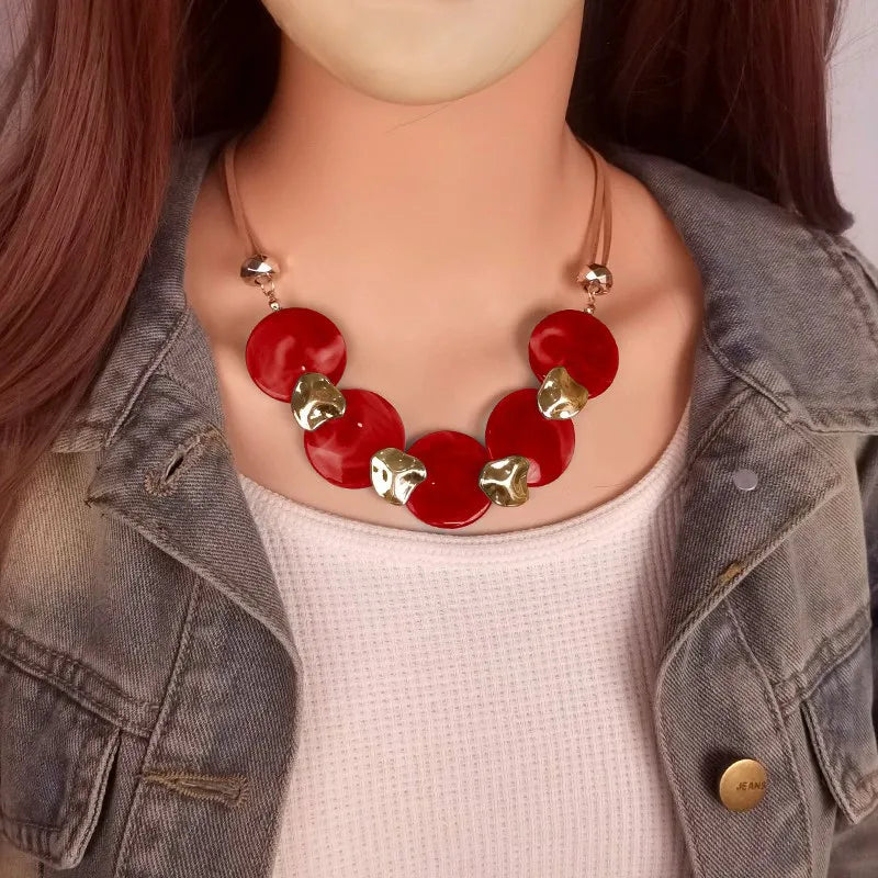Bohemian Statement Acrylic Circular Pendants Necklace