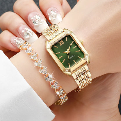 4PCS/Set Elegant Rectangle Quartz Wristwatch Heart Bracelets Set