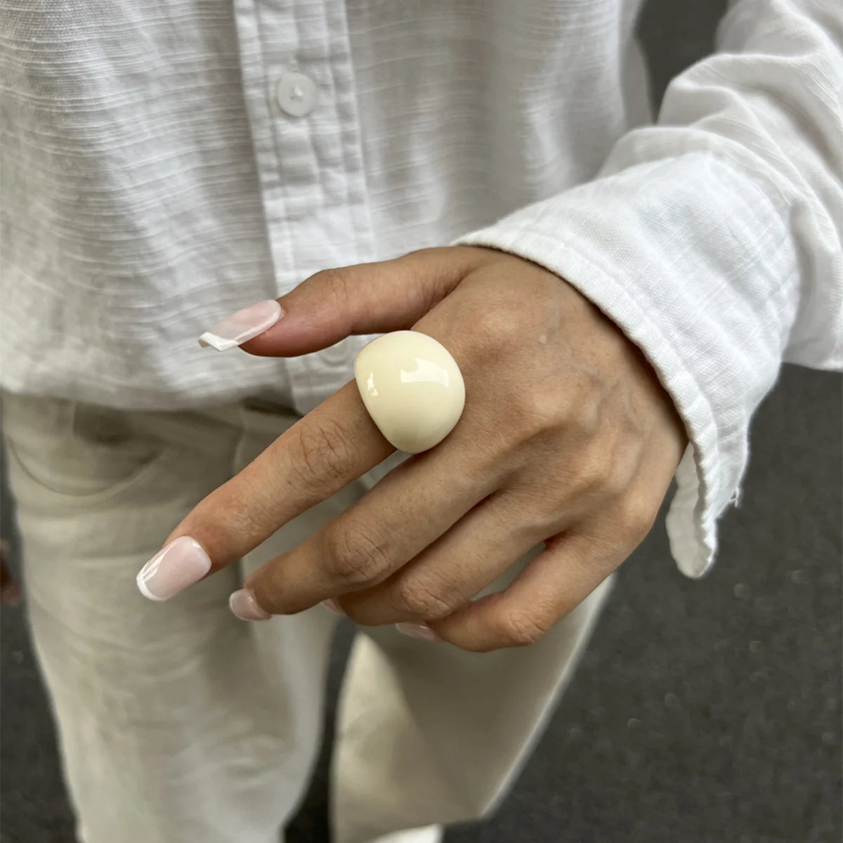 Vintage Smooth Water Drop Resin Plastic Boho Geometric Rings