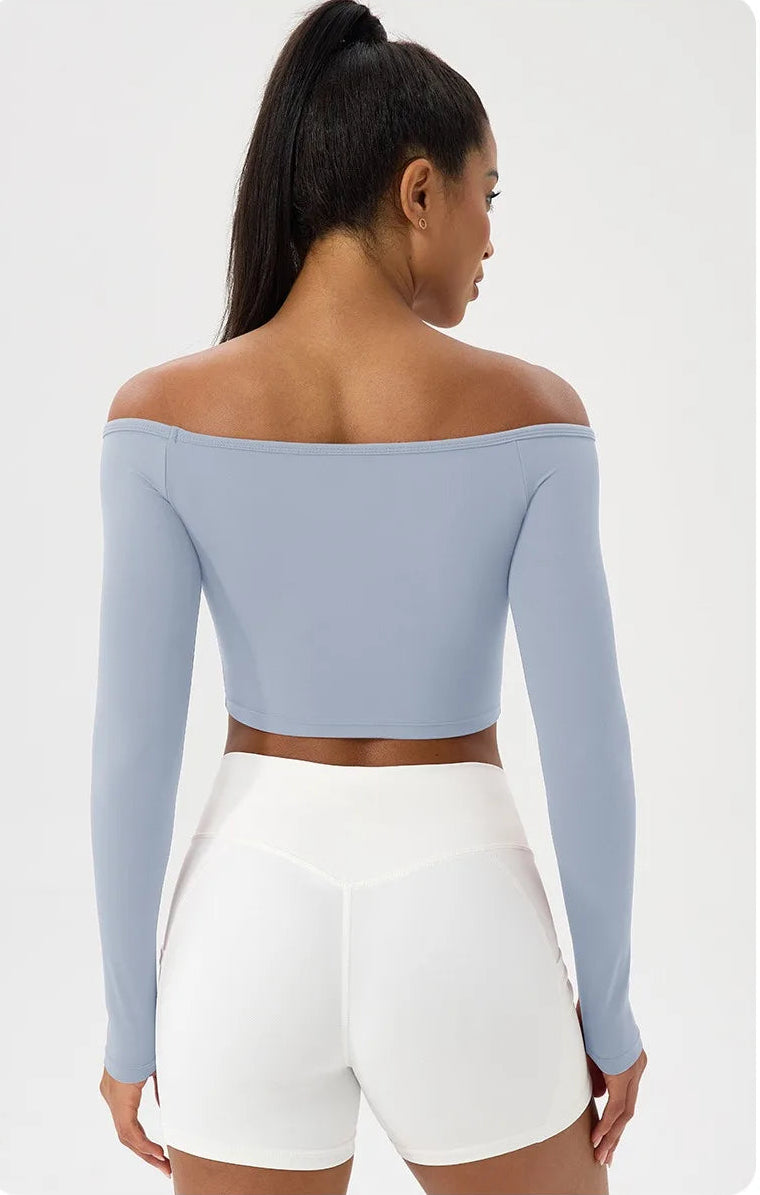Sexy Off Shoulder Yoga Top Long Sleeve Gym Running Shirt