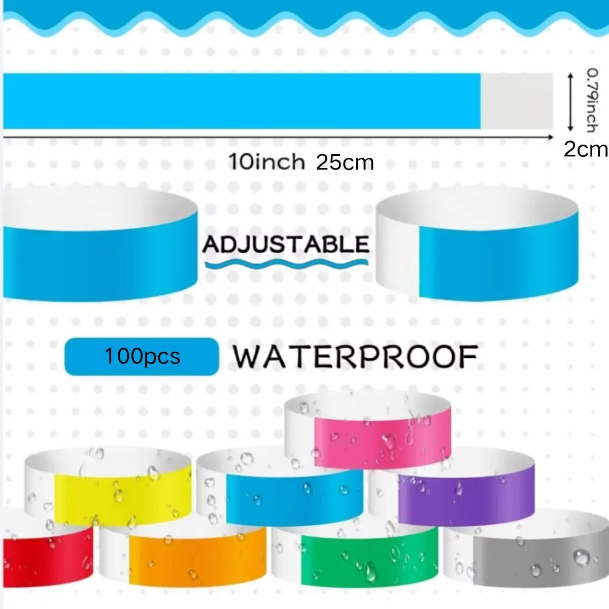 100Pcs Random Color Waterproof Wristbands