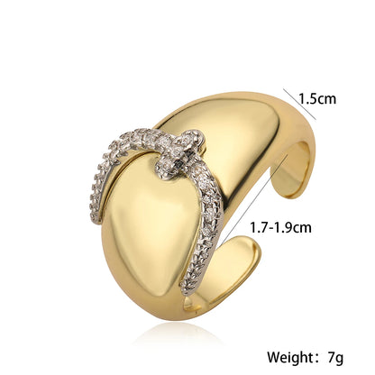 Gold/Silver Geometric Shiny AAA CZ Inlay Copper Rings
