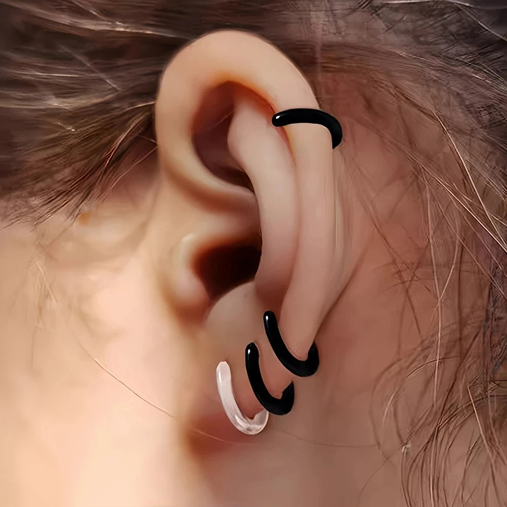 2pcs Black & Clear Resin Hoop Earrings