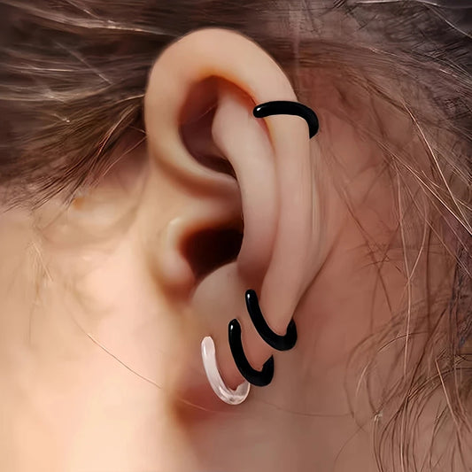 2pcs Black & Clear Resin Hoop Earrings