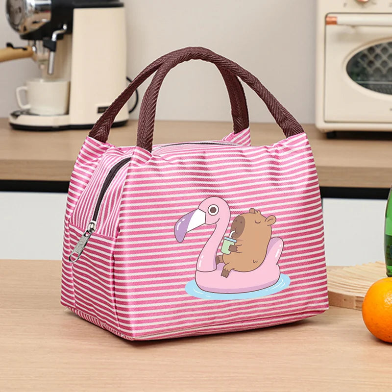 Capybara Portable Cute Anime Printed Figures Stripe Freezer Lunch Bags