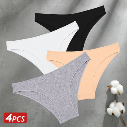 4PCS Seamless Cotton Panties Sexy Low Waist Underpants Lingerie