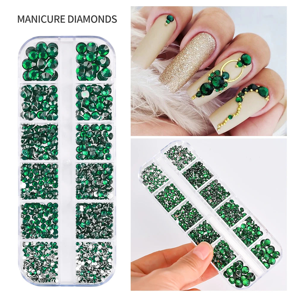 12Gird 3D Glass AB Crystal Nail Art Rhinestones Kit