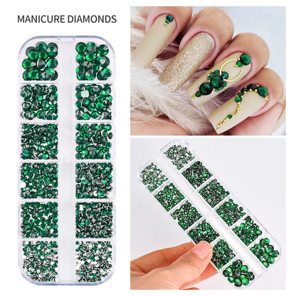 12Gird 3D Glass AB Crystal Nail Art Rhinestones Kit