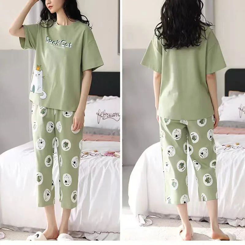 Plus Size Silk Sleepwear Short-Sleeved Pajamas