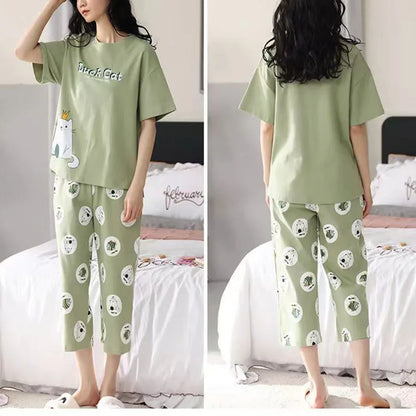 Plus Size Silk Sleepwear Short-Sleeved Pajamas