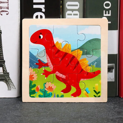 11X11CM Kids Wooden Puzzle Cartoon Animal Traffic Toys