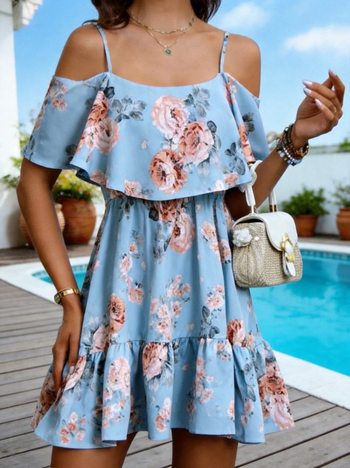 European Style Floral Print Dress
