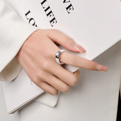 Ceramic Cubic Zirconia Stainless Steel Ring