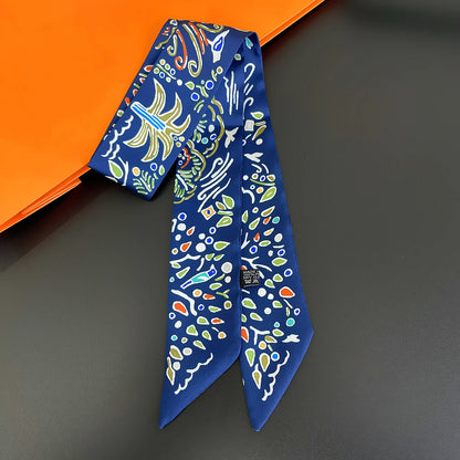 Zebra In Flowers Scarf Luxury Silk Scarf Hair Headband Foulard Skinny Scarves