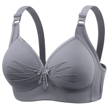 Plus-size Brassiere Wire-free Middle-aged Underwear Three-row Hook Large Cup Bra