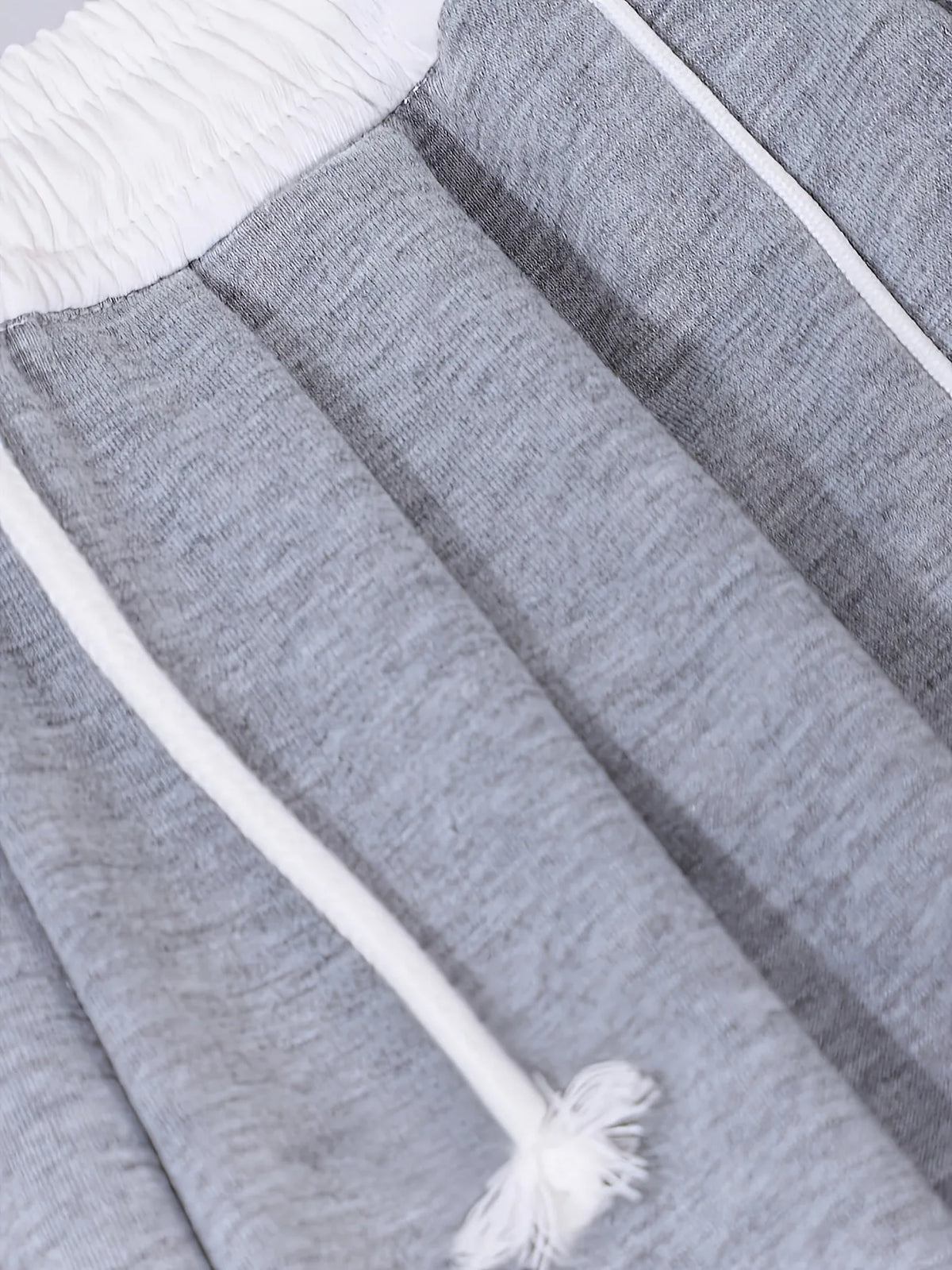 Contrast Line Drawstring Waist Baggy Wide Leg Casual Sport Sweatpants