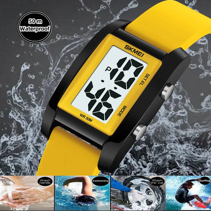 Digital with Date Week Display Silicone Strap LED Light Waterproof Wristwatch