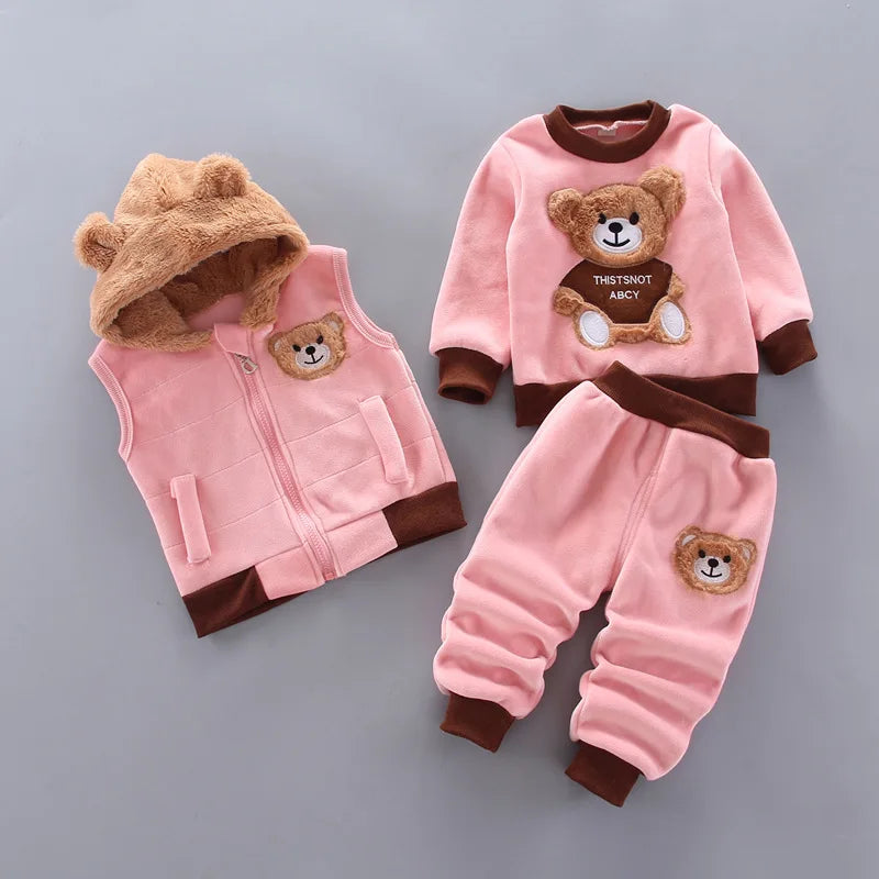 Winter Cartoon Toddler Warm Hooded Coats Pants Set