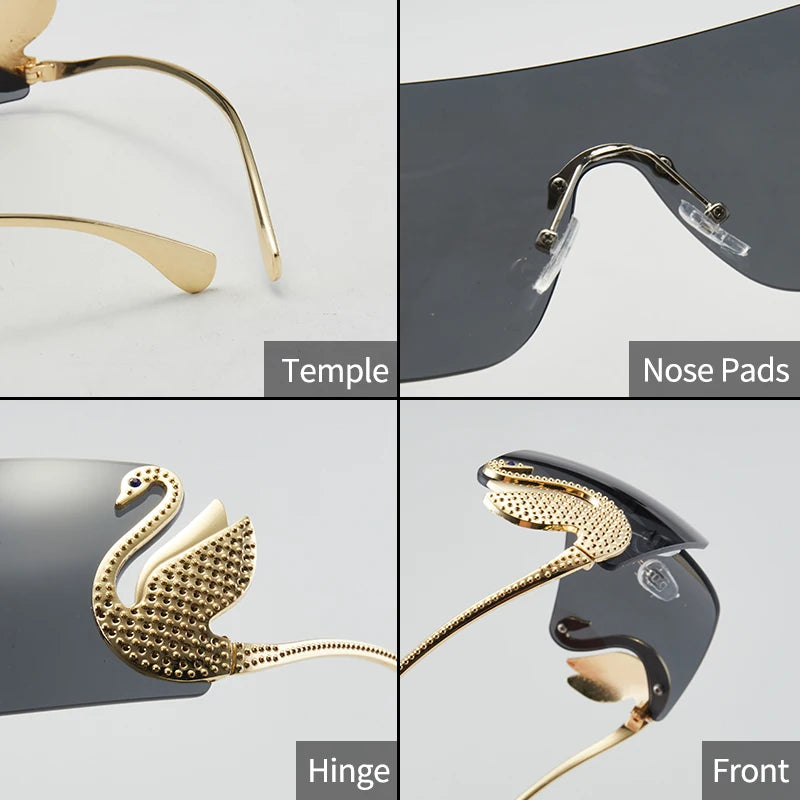 Frameless with Rhinestone Embellished Swan Sunglasses