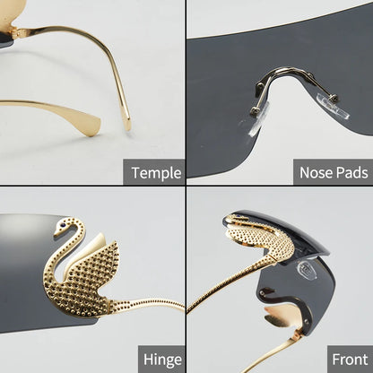 Frameless with Rhinestone Embellished Swan Sunglasses