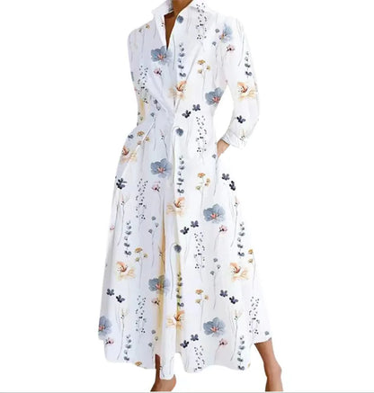 Plus Size Lapel Oil Painting Button Shirt Dress