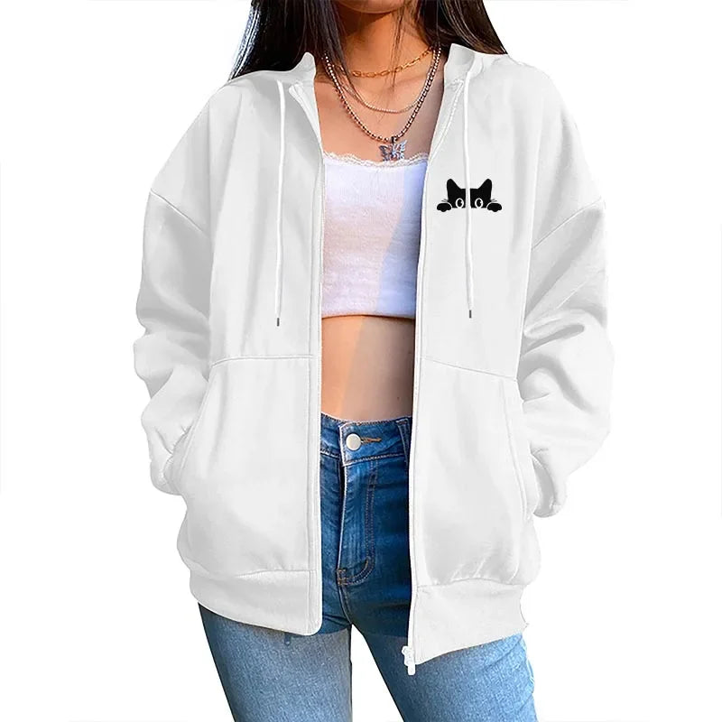 Zipper Cardigan Hooded Sweatshirt Printing Outfits Casual Jogging Sport Coat