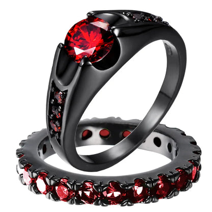 Red Rhinestones Stainless Steel Ring