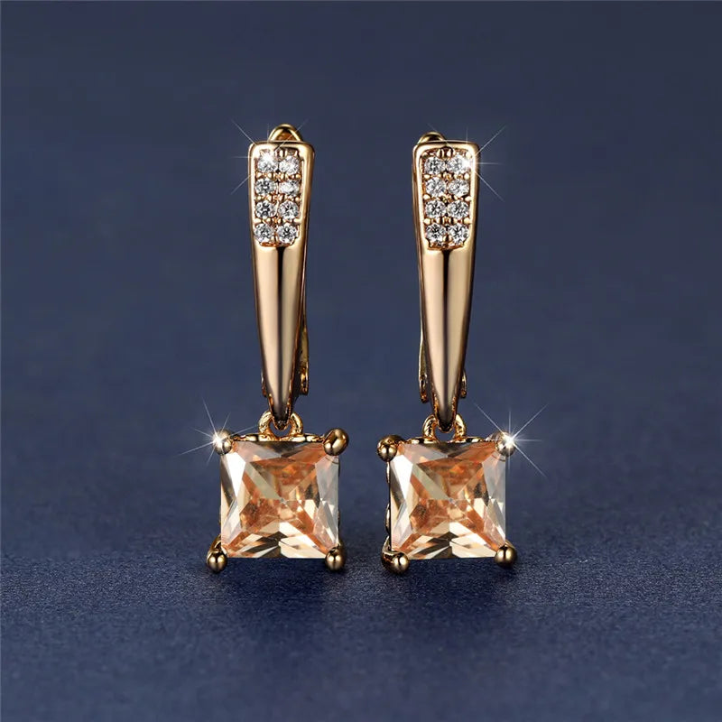 Geometric Crystal Antique Black Zircon Square Stone Earrings