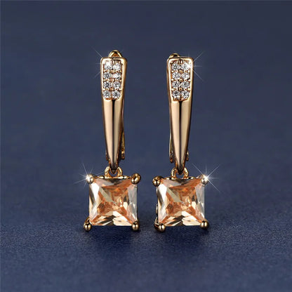 Geometric Crystal Antique Black Zircon Square Stone Earrings