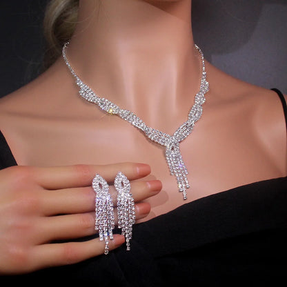 Zircon Stud Stainless Steel Necklace Jewelry Set