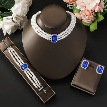 4PC Light Imitation Pearl Necklace Jewelry Set