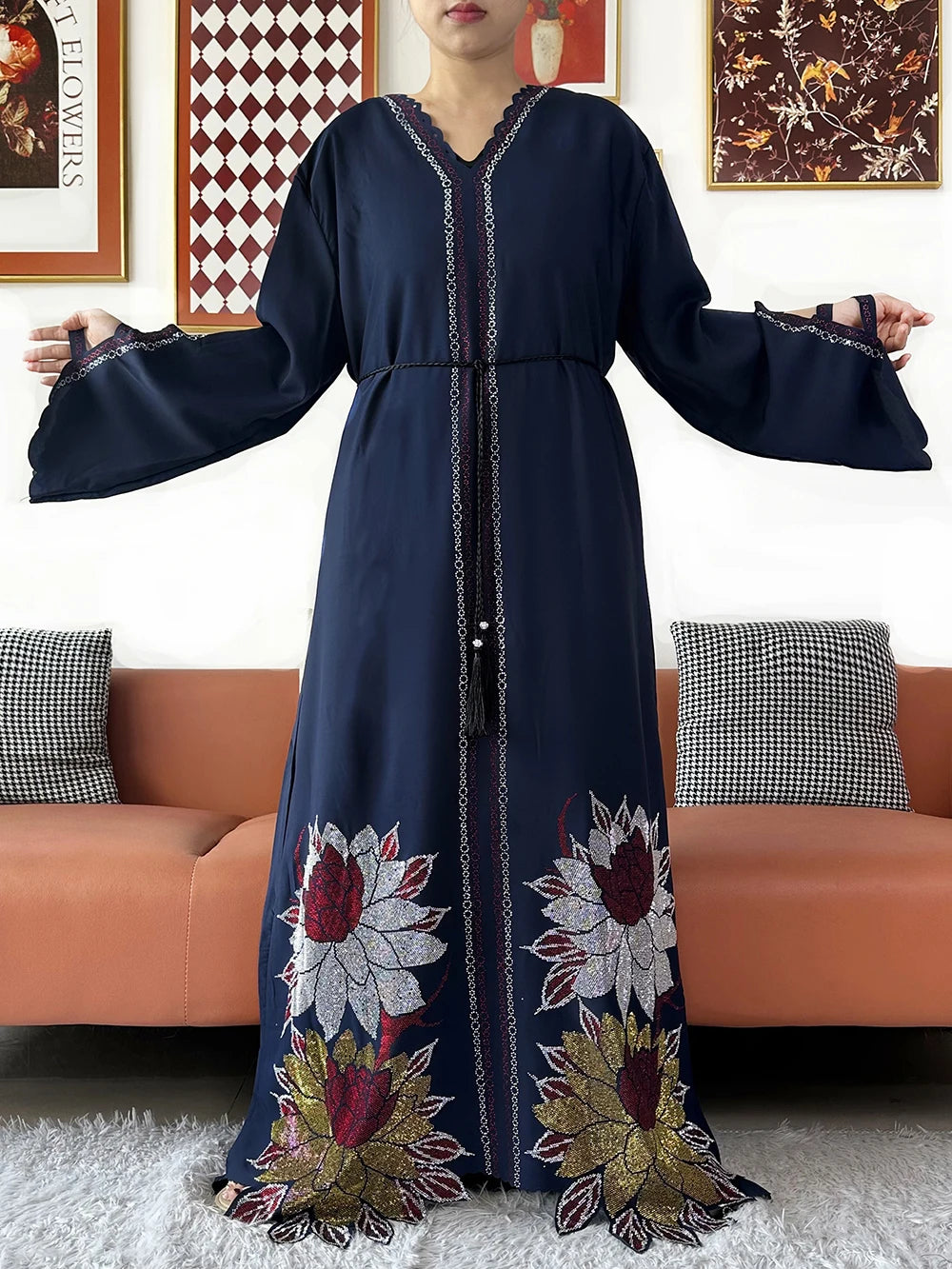 Muslim Chiffon Diamond Long Sleeve African Abaya