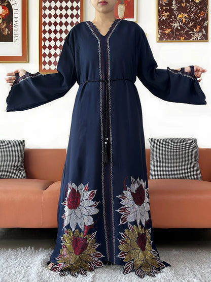 Muslim Chiffon Diamond Long Sleeve African Abaya
