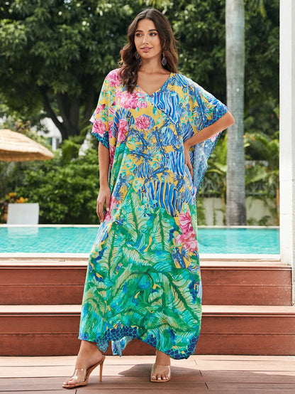 Plus Size Loose Fit Moroccan Batwing Kaftan Beach Dress