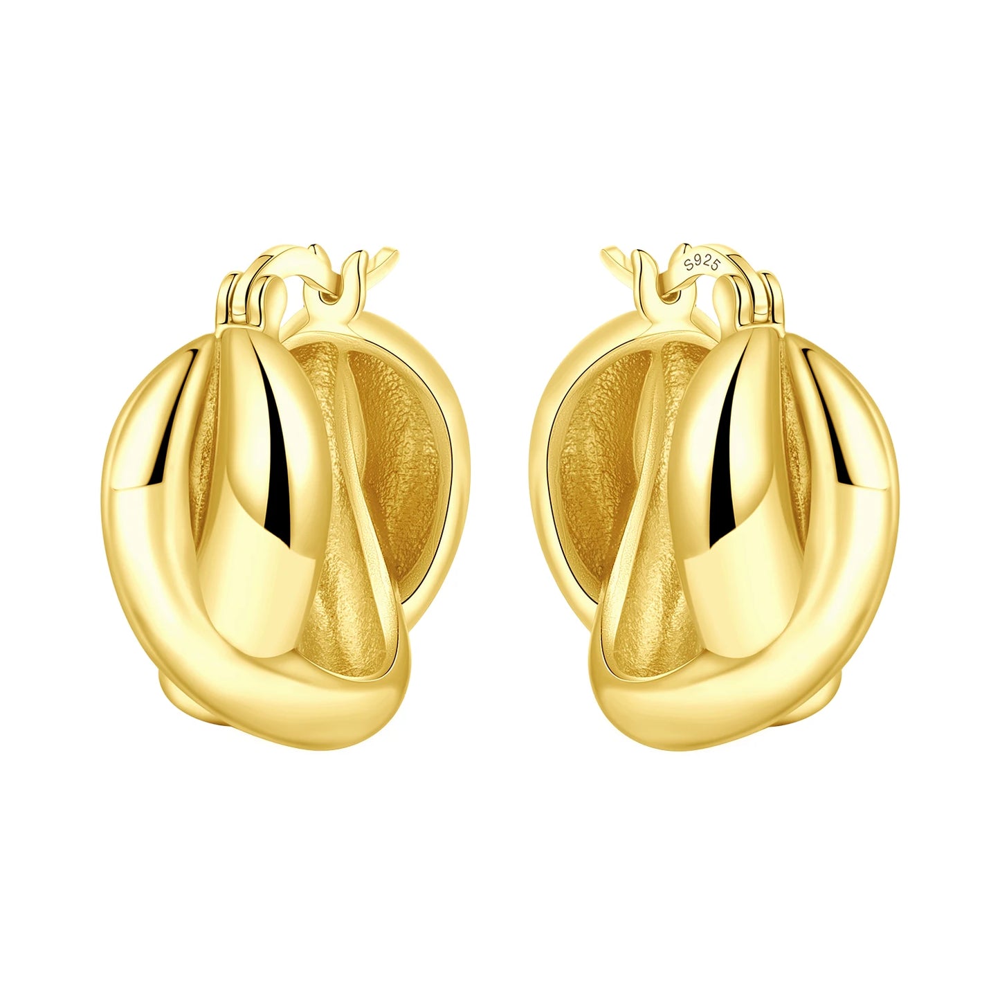 S925 Sterling Silver Zircon 18K Gold Lining Vintage Hoop Earrings