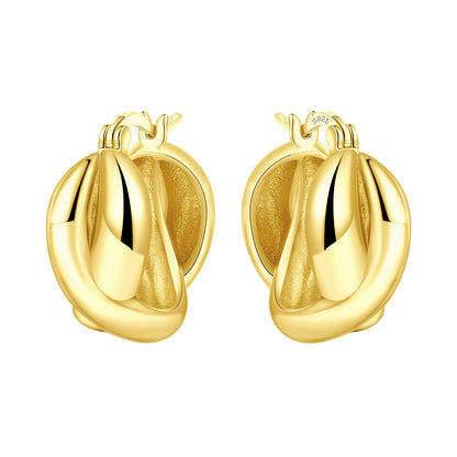 S925 Sterling Silver Zircon 18K Gold Lining Vintage Hoop Earrings