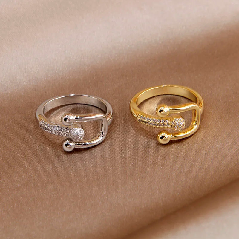 Sight Crystal Letter U Adjustable Zircon Rings