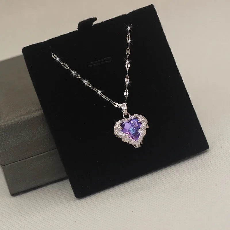 Luxury Colorful Crystal Ocean Heart Necklace