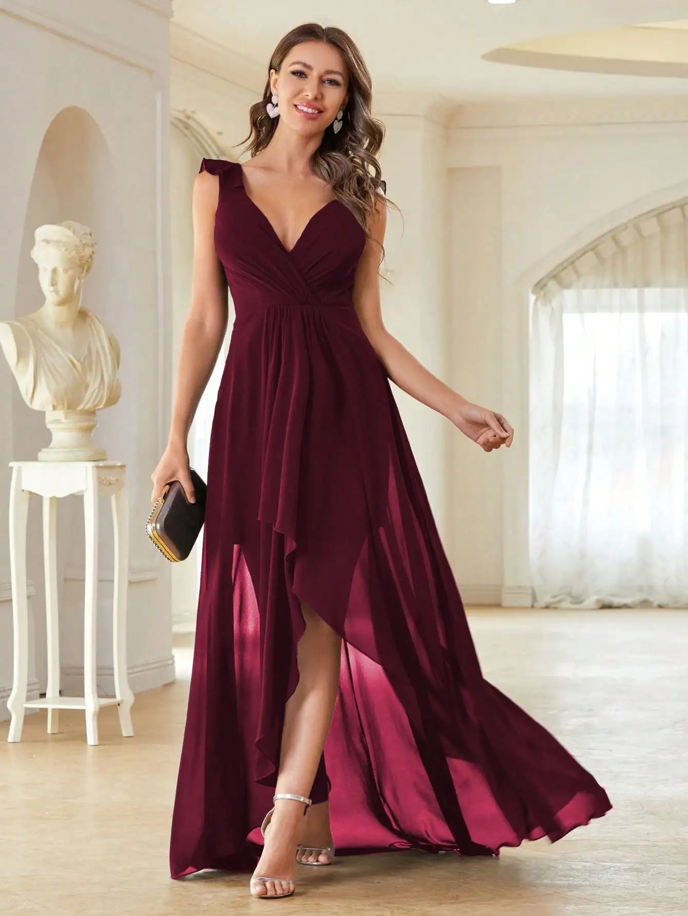Mgiacy Surplice Front Ruffle Trim Prom Dress