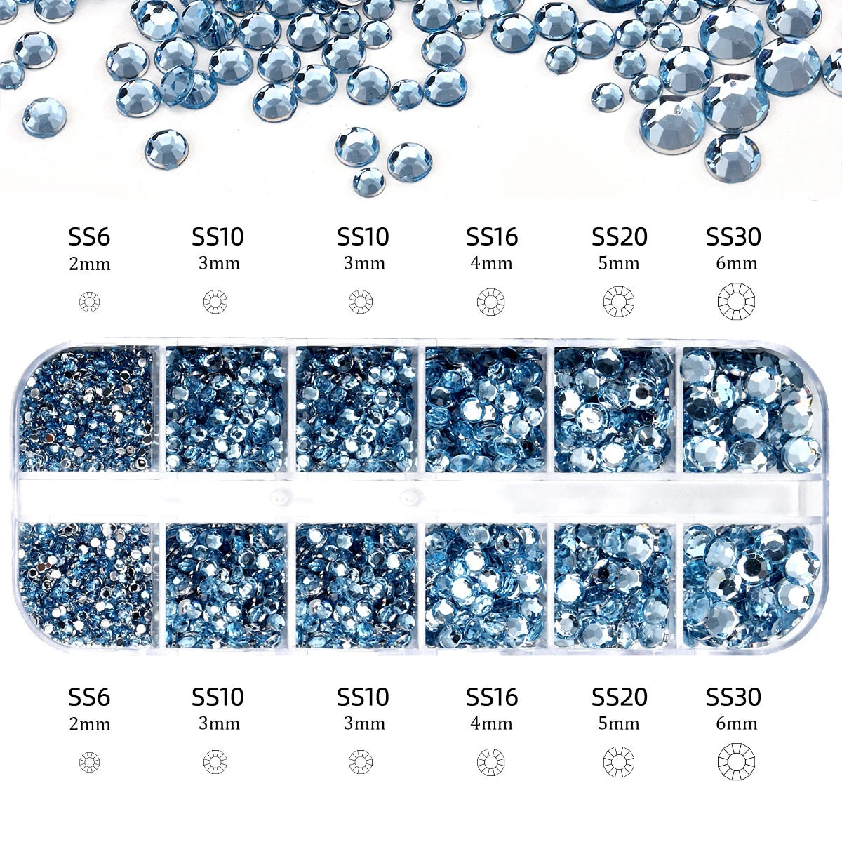 2400pcs+ Shiny Clear Crystal Gems Nail Rhinestones