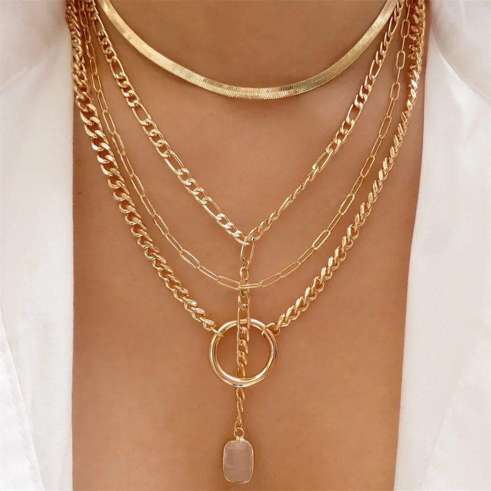 Vintage Punk Gold-plate Thick Chain Head Portrait Coin Pendant Necklace