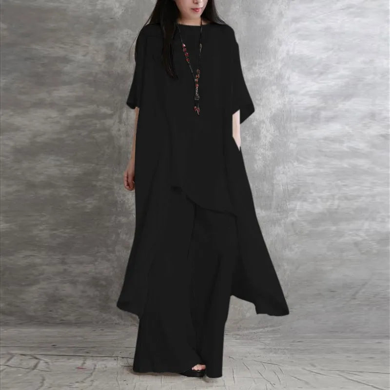 Trajes de pantalón ancho de lino y algodón