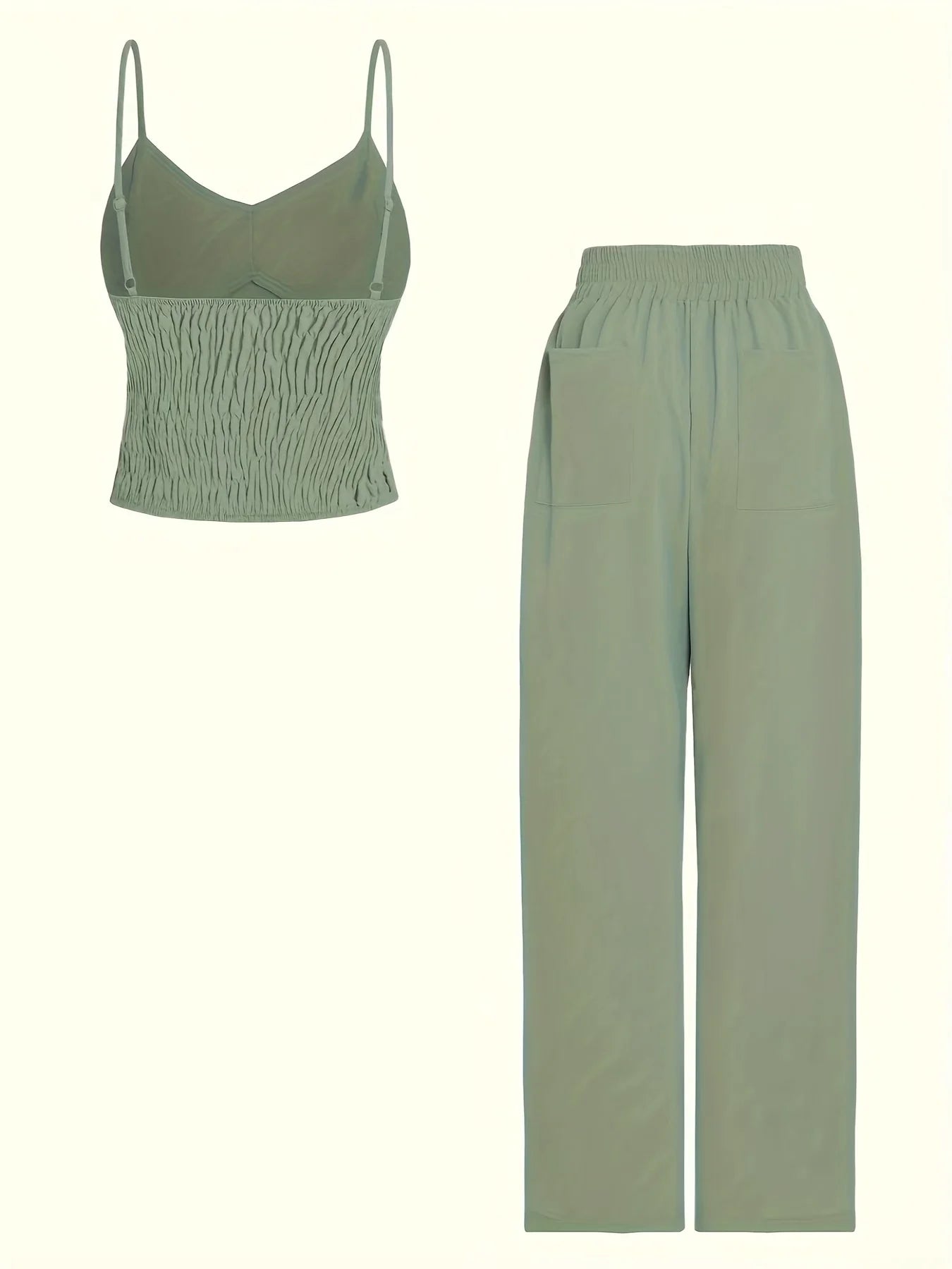 Elegant Camisole Top Elastic Waist Wide Leg Pants Set