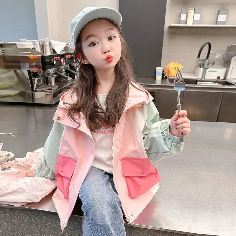 2-8 Years Spring Patchwork Little Princess Coat Zipper Loose Jacket