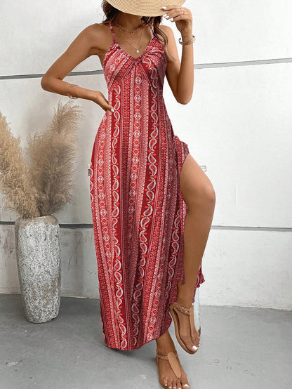Backless Split Thigh Boho Dress