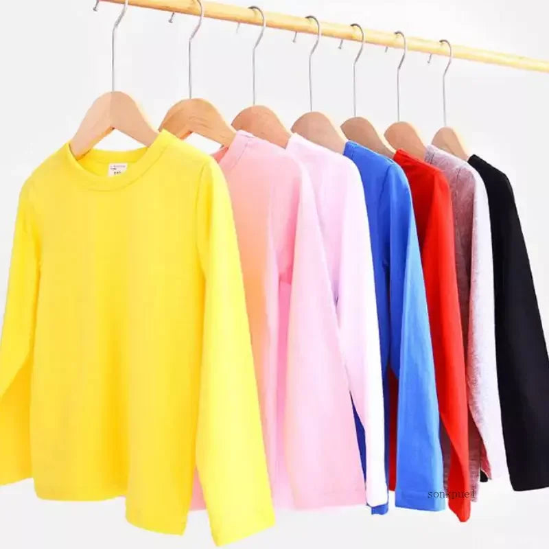 Autumn Spring Cotton T-shirt Tees Long Sleeve White Shirt Kids Tops
